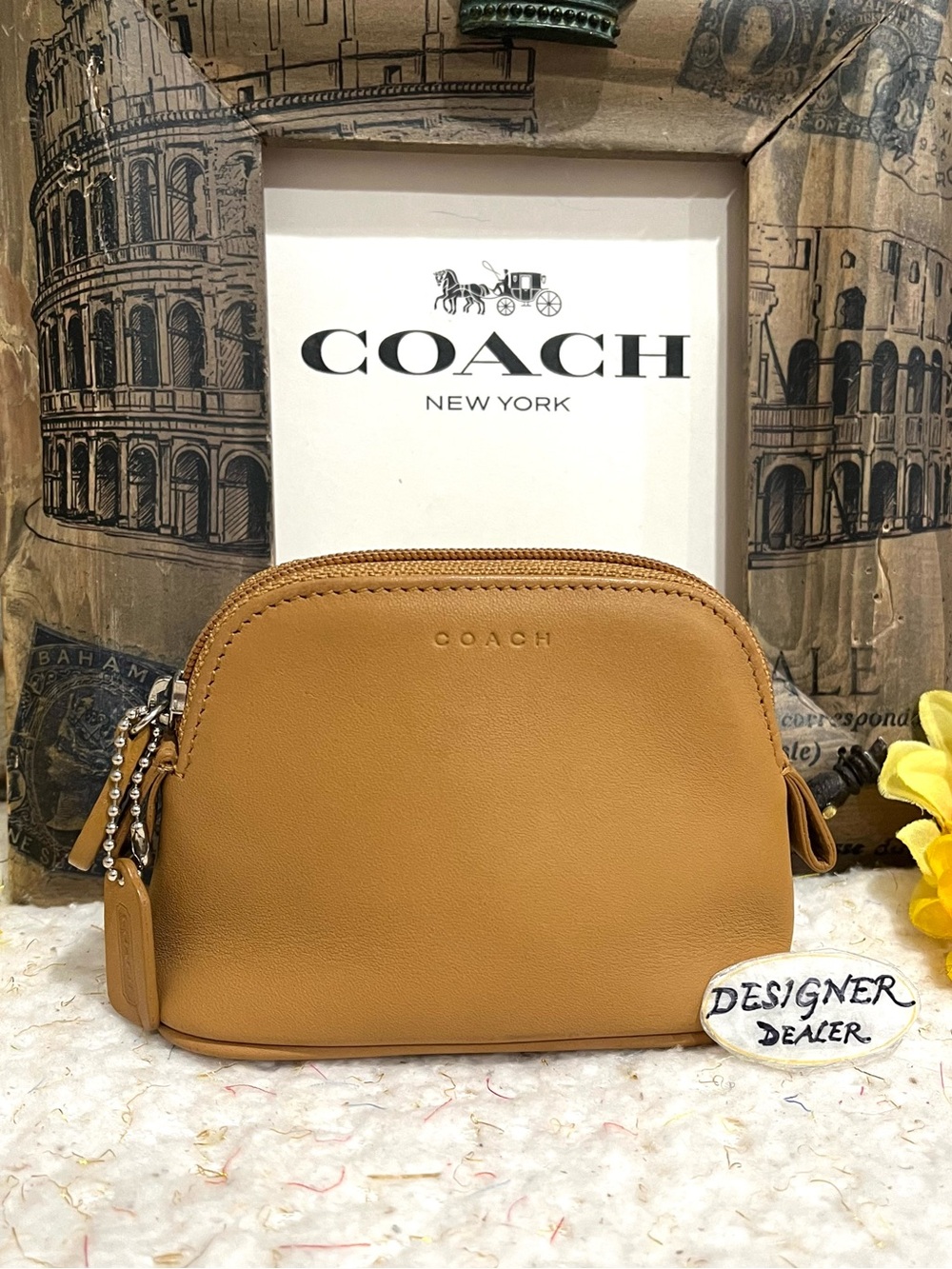 COACH Vintage Dome Leather Mini  Pouch Camel EUC! RARE! 💎💎